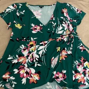 Torrid Green Floral Wrap Blouse